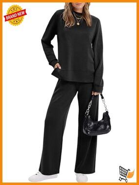 Women's Side Slit Lounge Sets 2 Piece Mock Neck Tracksuit Sweatsuit Wide Leg
